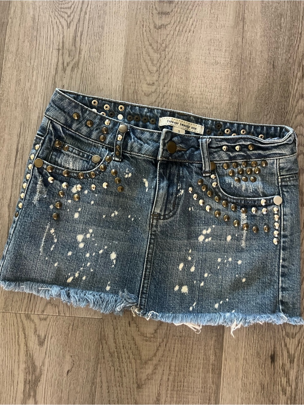 Y2K Forever 21 Studded Distressed Denim Mini Skirt - Blue